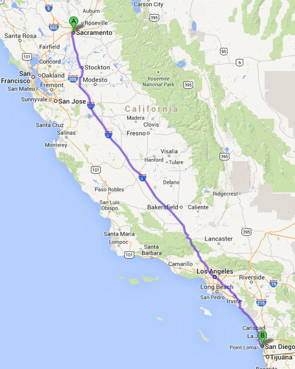 EV fast charging Sacramento to San Diego